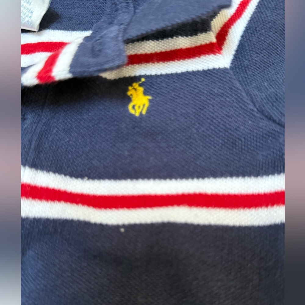 New without tags Ralph Lauren Blue and Red Striped Polo Infant Romper size 9M - Picture 2 of 4